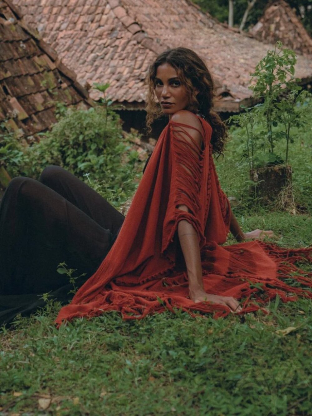 Organic Red Cotton Poncho / Cape